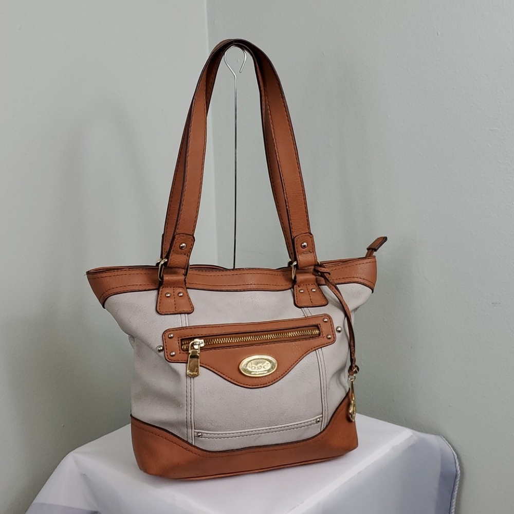 Boc Brown and Taupe Faux Leather Tote Handbag